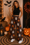 Preorder MOQ 5 pcs Each Style Halloween Pumpkin Leopard Adult Women Wide Leg Pants