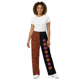 P1132 Halloween Leopard Pumpkin Women Adult's Wide Leg Pants