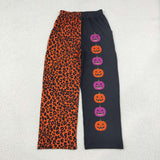 P1132 Halloween Leopard Pumpkin Women Adult's Wide Leg Pants