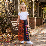 P1136 Halloween Leopard Pumpkin Girls Wide Leg Pants