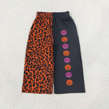 P1136 Halloween Leopard Pumpkin Girls Wide Leg Pants