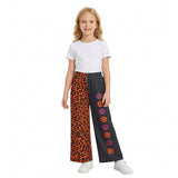 P1136 Halloween Leopard Pumpkin Girls Wide Leg Pants