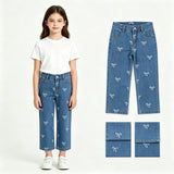 P1149 Bows Blue Girl's Denim Pants Jeans