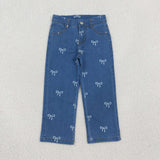 P1149 Bows Blue Girl's Denim Pants Jeans