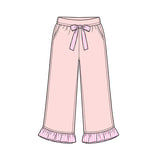 Preorder MOQ 5 pcs GLP3702 Solid Color Stripe Ruffles Pink Girls Set