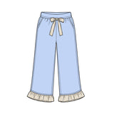 Preorder MOQ 5 pcs GLP3696 Solid Color Stripe Ruffles Blue Girls Set