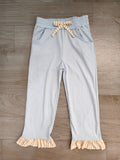 Preorder MOQ 5 pcs GLP3696 Solid Color Stripe Ruffles Blue Girls Set