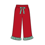 Preorder MOQ 5 pcs GLP3697 Solid Color Stripe Ruffles Red Girls Set