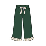 Preorder MOQ 5 pcs GLP3698 Solid Color Stripe Ruffles Dark Green Girls Set