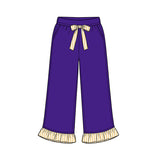 Preorder MOQ 5 pcs GLP3699 Solid Color Stripe Ruffles Dark Purple Girls Set
