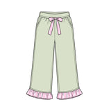 Preorder MOQ 5 pcs GLP3700 Solid Color Stripe Ruffles Light Green Girls Set