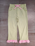 Preorder MOQ 5 pcs GLP3700 Solid Color Stripe Ruffles Light Green Girls Set
