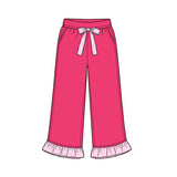 Preorder MOQ 5 pcs GLP3701 Solid Color Stripe Ruffles Rose Red Girls Set