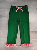 Preorder MOQ 5 pcs GLP3703 Solid Color Stripe Ruffles Dark Green Girls Set