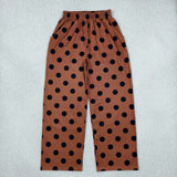 P1250 Dots Pocket Brown Women Adult's Wide Leg Pants