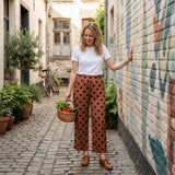P1250 Dots Pocket Brown Women Adult's Wide Leg Pants