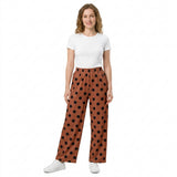 P1250 Dots Pocket Brown Women Adult's Wide Leg Pants