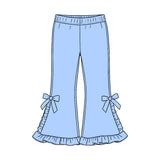 Preorder MOQ 5 pcs GLP3984 Solid Color Sky Blue Ruffles Bows Girls Set