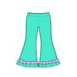 Preorder MOQ 5 pcs GLP4047 Shell Pattern Solid Color Cotton Ruffles Purple Turquoise Girls Set