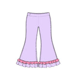 Preorder MOQ 5 pcs GLP4048 Flower Pattern Solid Color Cotton Ruffles Purple Pink Girls Set