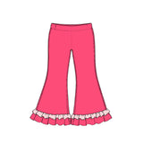 Preorder MOQ 5 pcs GLP4049 Crown Pattern Solid Color Cotton Ruffles Pink Rose Red Girls Set