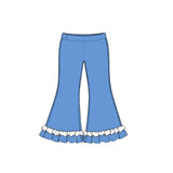 Preorder MOQ 5 pcs GLP4056 Solid Color Cotton Ruffles Blue White Girls Set