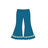 Preorder MOQ 5 pcs GLP4057 Solid Color Cotton Ruffles Blue Green Girls Set