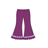 Preorder MOQ 5 pcs GLP4058 Solid Color Cotton Ruffles Purple Girls Set