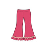 Preorder MOQ 5 pcs GLP4065 Crown Pattern Solid Color Cotton Ruffles Pink Girls Set