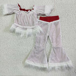 C7-23 Boutique Christmas Red Sequin Fur Girl's Set