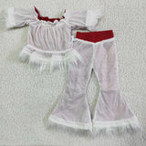 C7-23 Boutique Christmas Red Sequin Fur Girl's Set