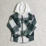 BT0209 New Children's Flannel Green Plaid Shirt Hoodie Boy's Girl's Shirt Coat