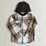 BT0076 New Children's Flannel Black Plaid Shirt Hoodie Boy's Girl's Shirt Coat