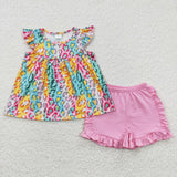 GSSO0311 Leopard Pink Girl's Shorts Set