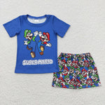 BSSO0258 Cartoon Super Blue Boy's Shorts Set