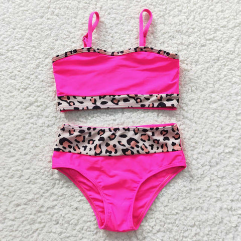 S0138 Hot Pink Leopard Girl's Swimsuit