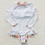 S0139 Peach Flower Stripe Cute Girl's Swimsuit