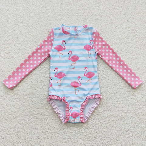 S0140 flamingo Pink Stripe Girl's Swimsuit