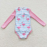 S0140 flamingo Pink Stripe Girl's Swimsuit