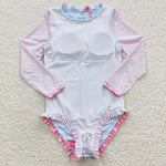 S0140 flamingo Pink Stripe Girl's Swimsuit