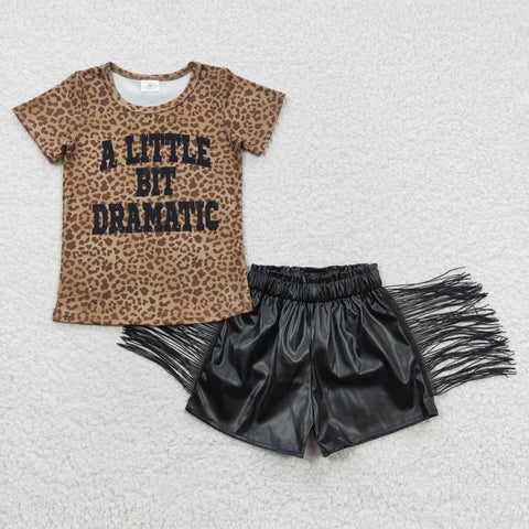 GSSO0335 Boutique A little bit dramatic leapard Leather Shorts Tassel Girl's Set