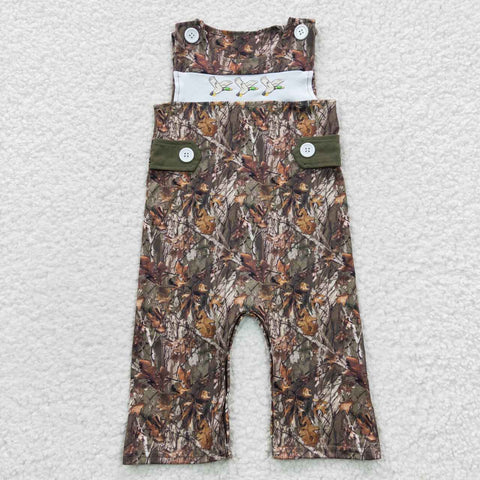 SR0357 Embroidery Mallard Hunting Duck Camo Baby Boy's Romper