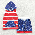 BSSO0244 July 4th Hoodie Stripe Star Boy's Shorts Set