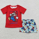 BSSO0259 Cartoon Super Red Boy's Shorts Set