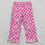 P0096 New Fashion Pink Pliad Hole Denim Boy's Girl's Pants Jeans