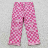 P0096 New Fashion Pink Pliad Hole Denim Boy's Girl's Pants Jeans