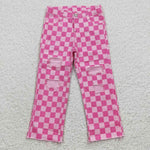 P0096 New Fashion Pink Pliad Hole Denim Boy's Girl's Pants Jeans