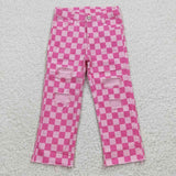 P0096 New Fashion Pink Pliad Hole Denim Boy's Girl's Pants Jeans