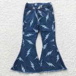 P0128 Fashion Lightning Blue Denim Flared Girl's Pants Jeans