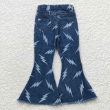 P0128 Fashion Lightning Blue Denim Flared Girl's Pants Jeans